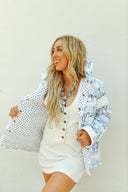Donkey Toile Blue Quilted Snap Jacket