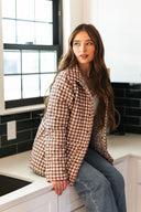 Anthia Gingham Brown Quilted Snap Jacket