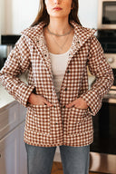 Anthia Gingham Brown Quilted Snap Jacket