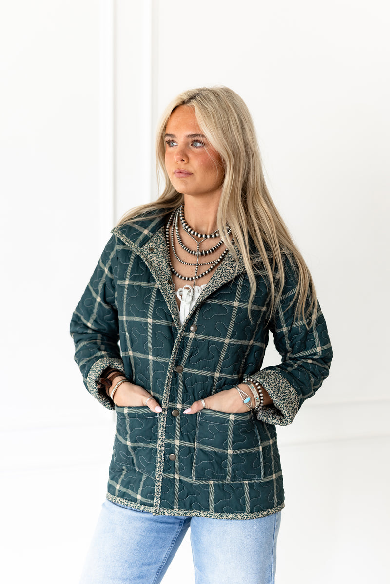 Erin & Ben Co. Poppy Check Green Snap Jacket