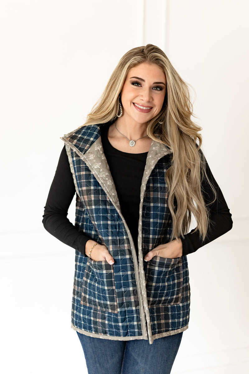 Erin & Ben Co. Primrose Plaid Navy Ruby Vest
