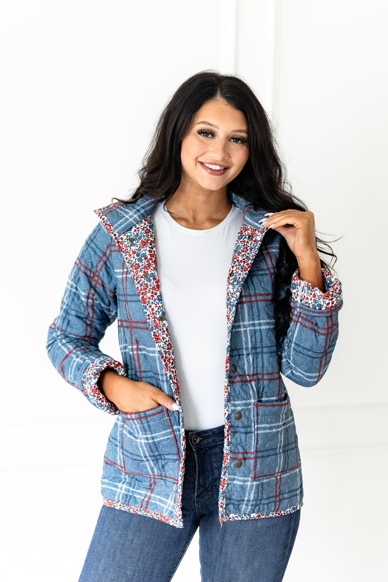 Erin & Ben Co. Magnolia Plaid Blue Snap Jacket