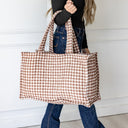 Anthia Gingham Brown Quilted Tote
