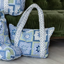 Gwen Patchwork Blue Zipper Tote Bag