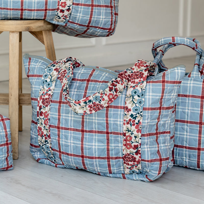 Erin & Ben Co. Willow Plaid Blue Zipper Tote Bag