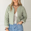 Anthia Gingham Olive/Linen Cropped Quilted Jacket
