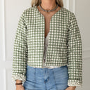 Anthia Gingham Olive/Linen Cropped Quilted Jacket