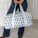 June Floral Blue Quilted Weekender Duffle Bag