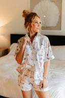 Daisy Boots Patchwork White Shorty Pajama Set