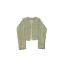 Anthia Gingham Olive/Linen Cropped Quilted Jacket