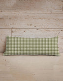 Anthia Gingham Olive/Linen Quilted Oblong 14"x33" Pillow