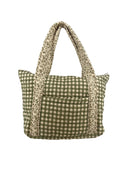 Anthia Gingham Olive/Linen Zipper Tote Bag