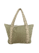 Anthia Gingham Olive/Linen Zipper Tote Bag