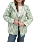 Anthia Gingham Sage Quilted Snap Jacket