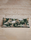 Decorative pillow with animal pattern on a wooden surface