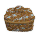 brown quilted travel bag with western print 