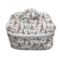 make up bag with horse and rider pattern on a white background