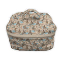 westernpattern with bucking and roping horses on a cream colored quilted travel bag