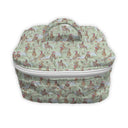 Patterned fabric bag with a zipper on a white background