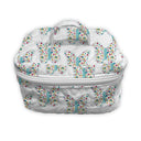 white quilted travel bag with floral wing butterfly pattern 