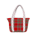 Carrie Plaid Floral Red Zipper Tote Bag