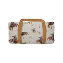 Quilted blanket with cowboy and horse pattern on a white background