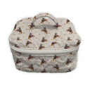 white quilted travel bag with bucking horse pattern