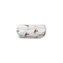 White pouch with brown horse pattern on a white background