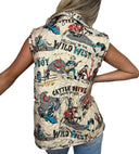 Cattle Drive Linen Quilted Ruby Vest