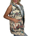 Cattle Drive Linen Quilted Ruby Vest