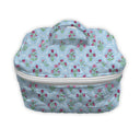 Floral-patterned fabric storage bag on a white background