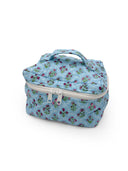 Floral-patterned fabric bag with a zipper on a white background