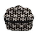 Black and white patterned pouch with a zipper on a white background