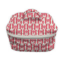 cream quilted travel bag with pink bird pattern