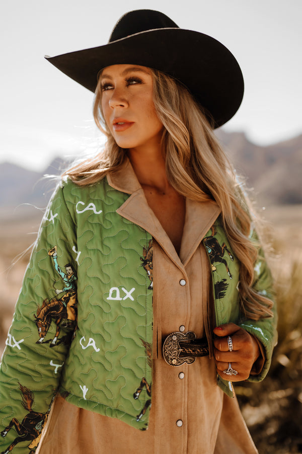 Lazy J Green Cropped Quilted Jacket