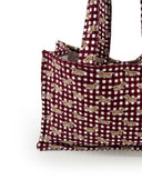 Dachshund Gingham Game Day Maroon Quilted Tote