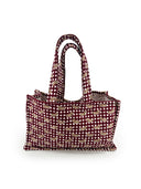 Dachshund Gingham Game Day Maroon Quilted Tote