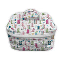 white quilted trave lcase with colorful boot pattern