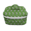 sage green quilted travel bag with dinkey pattern 
