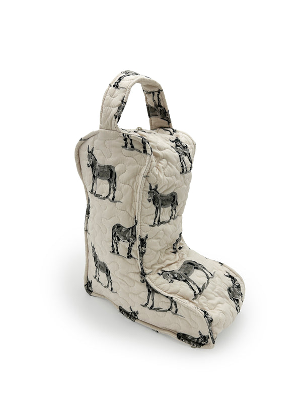 Donkey Icon Linen/Black Quilted Boot Bag