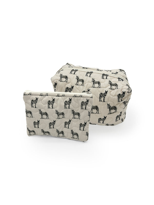 Donkey Icon Linen/Black Quilted Makeup Bag