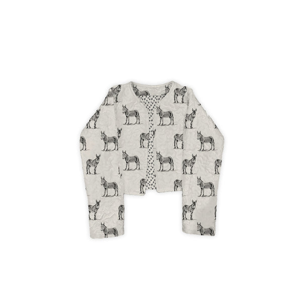 Donkey Icon Linen / Black Cropped Quilted Jacket