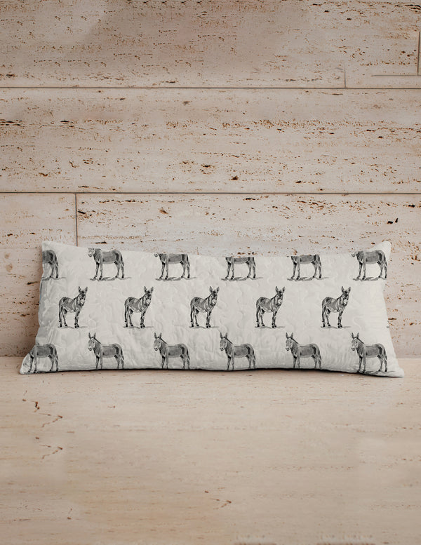 Donkey Icon Linen/Black Quilted Oblong 14" x33" Pillow