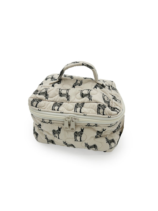 Small quilted bag with donkey pattern on a white background