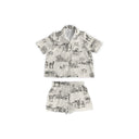 Donkey Toile Linen / Black Shorty Pajama Set