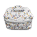 Quilted fabric bag with floral pattern on a white background