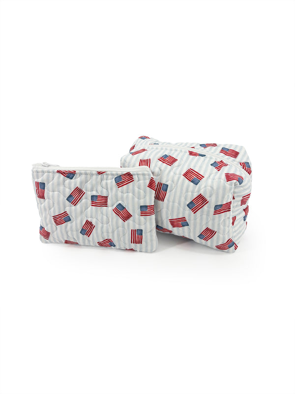 Flag Drift Blue Quilted Makeup Bag