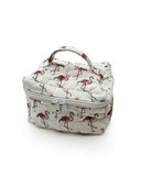 Small fabric bag with flamingo pattern on a white background