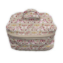 Patterned fabric bag with a handle on a white background