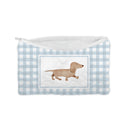 Dachshund Gingham Blue Engineered Quilted Makeup Bag
